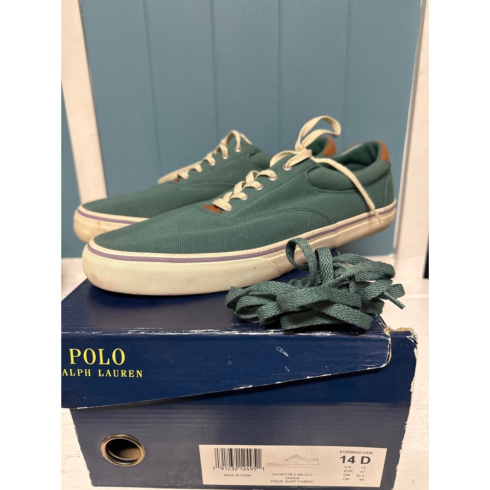 Polo Ralph Lauren Thorton‎ II Green Pique Fabric Sneakers Mens 14 D 816688421008